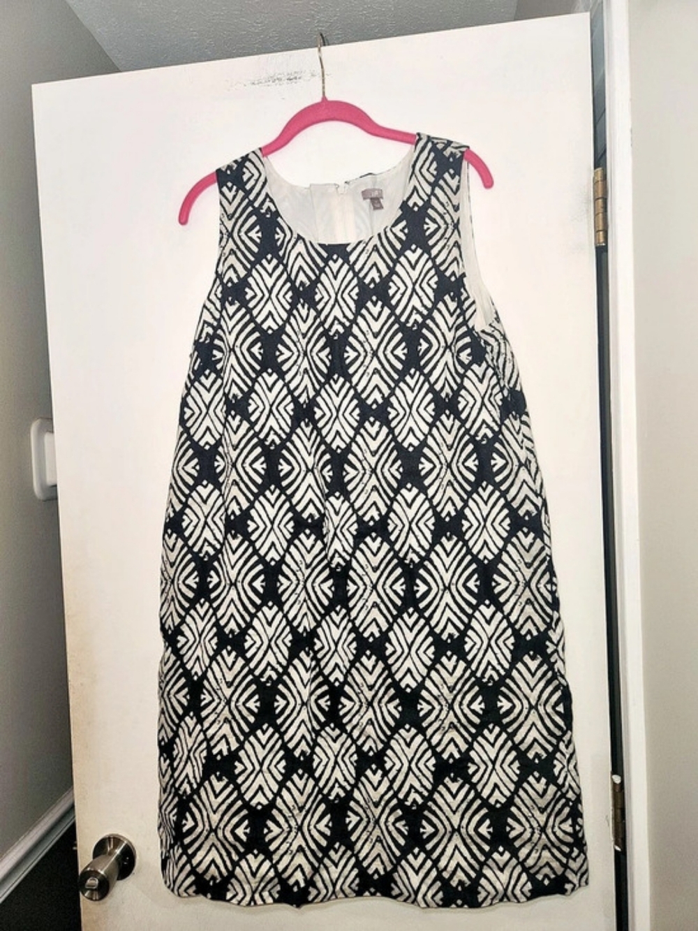 J. Jill Geometric Shift Dress Black & White 100% Linen Size 16